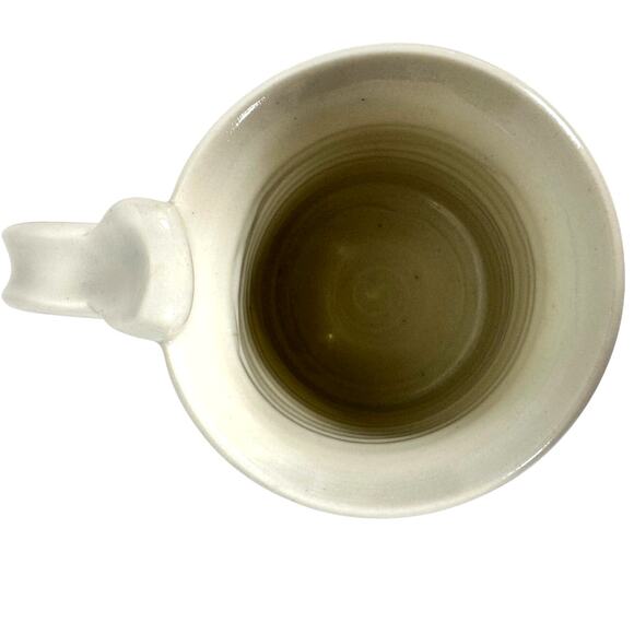 Hand Crafted Pottery Round Coffee Mug with Floral Blue Band-Comfy Handle-Mint! - Picture 5 of 6